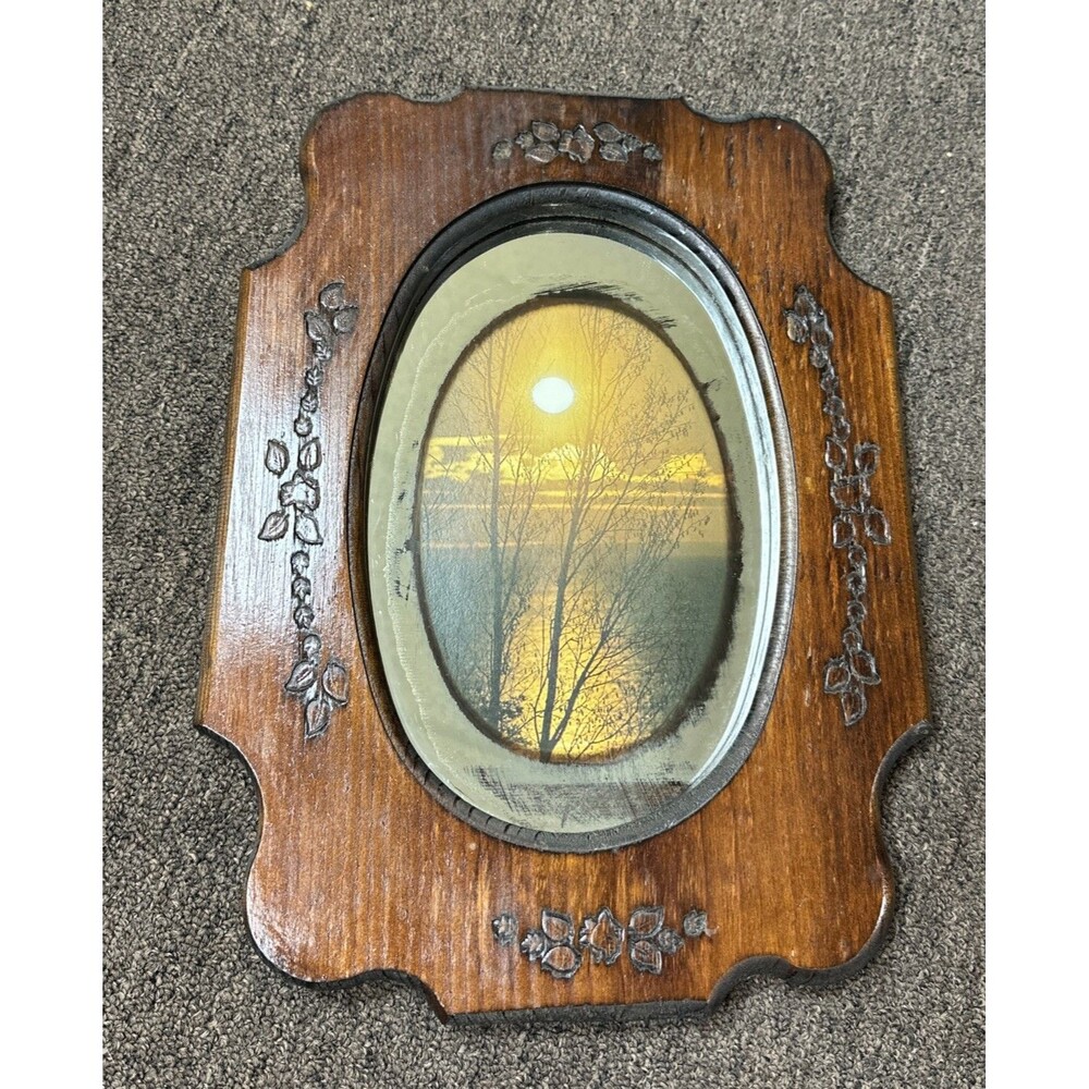 Vintage Art Picture Framed Mirror Sunset Sunrise Landscape Mirrored Frame